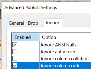 Screenshot of ignore column order option
