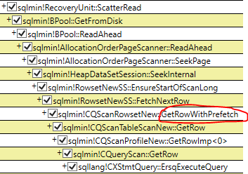 Screenshot of profiler results of heap scan with read-ahead