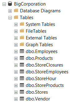 Screenshot showing the tables above in the SSMS Object Explorer
